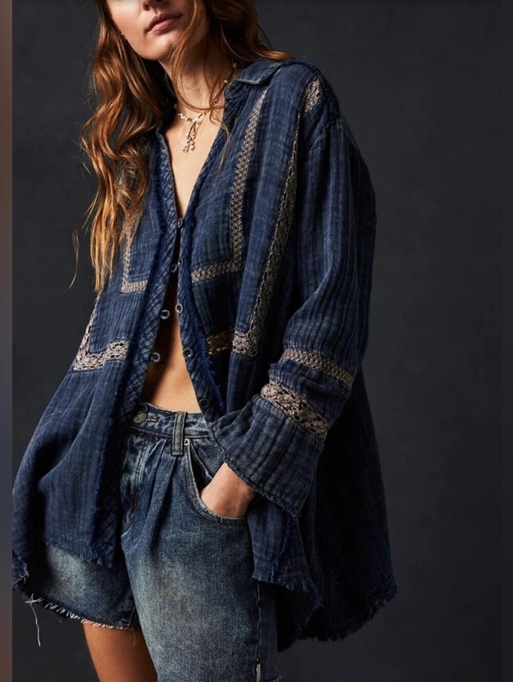 Free People Ranch Washed Denim Button Up